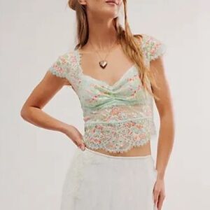 NWOT Free People Intimately Garden Party Lace Tee Sprout Green M